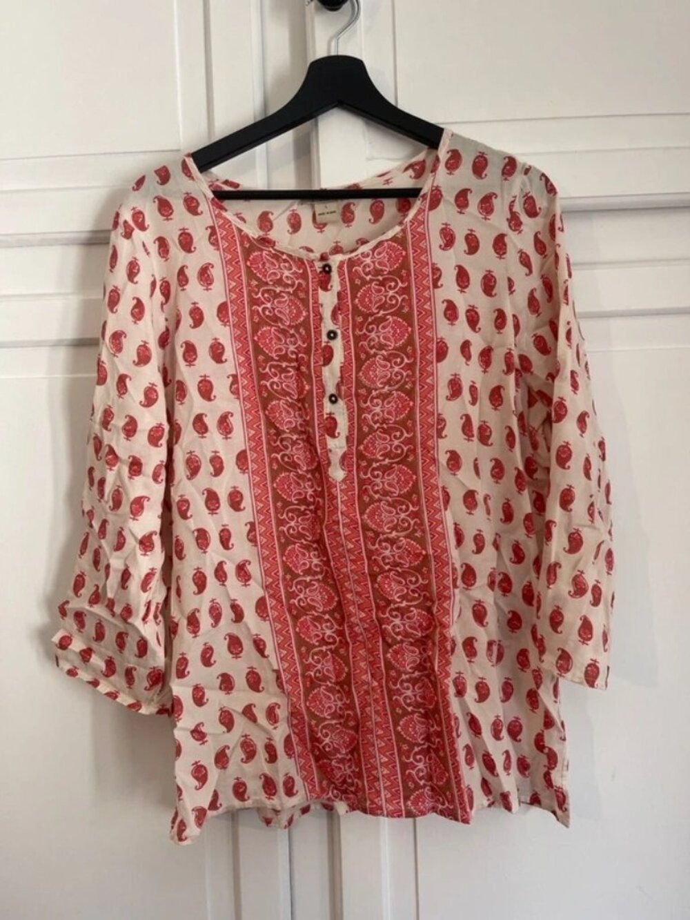 Cream & Red Paisley Print Blouse Women's L